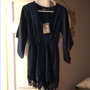NWT Navy Blue Lace/Crochet Trim Romper